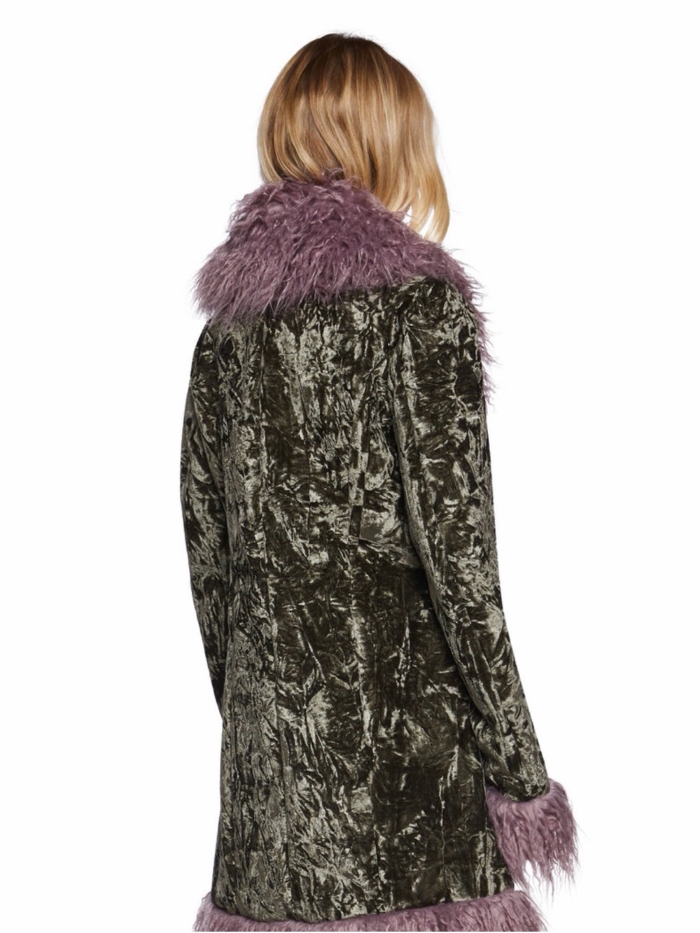 Olive Velvet Coat with Mauve Faux-Fur Trim dolls kill - Picture 4 of 5